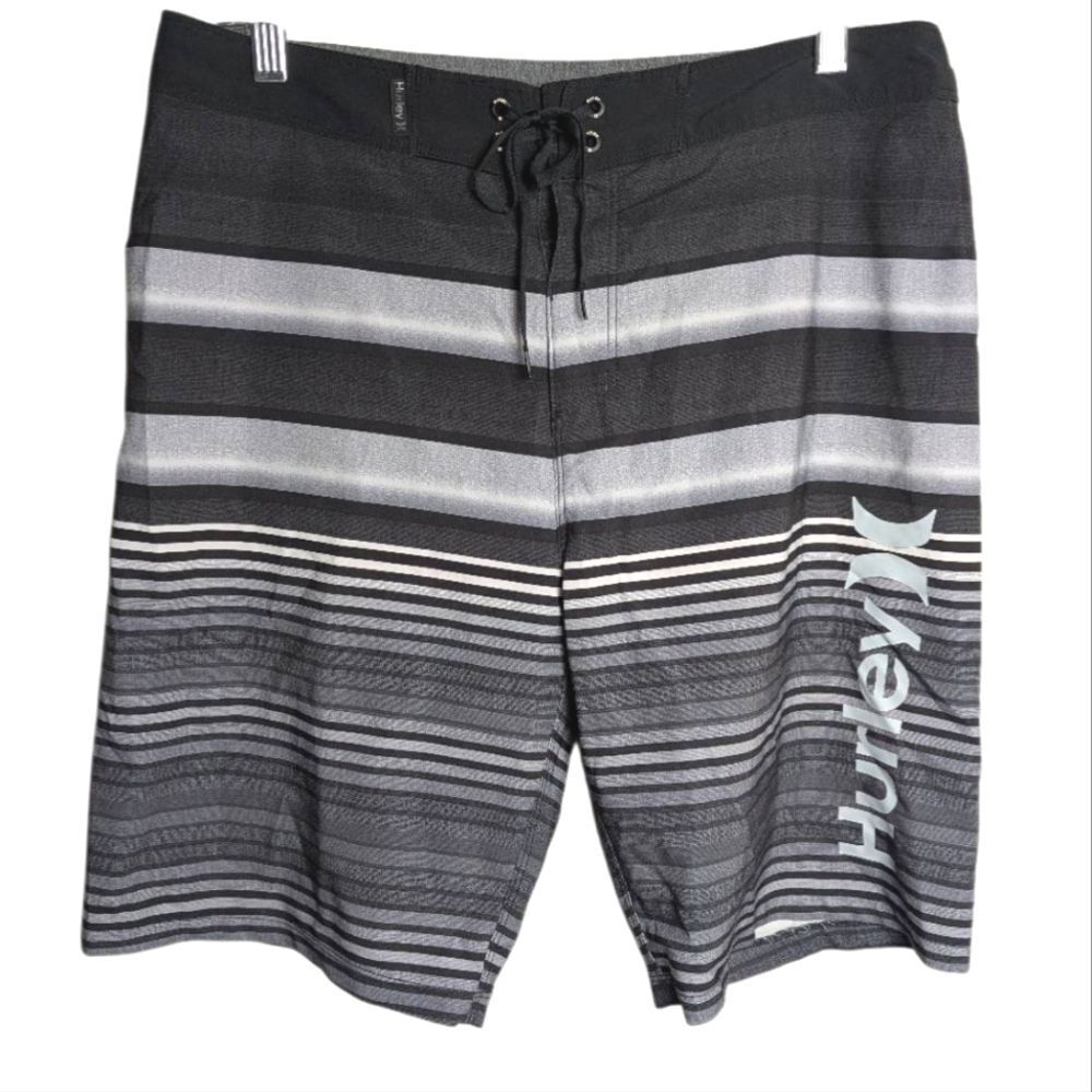Hurley Phantom Gray & Black Ombre Striped Board Shorts Trunks 30 Mens S